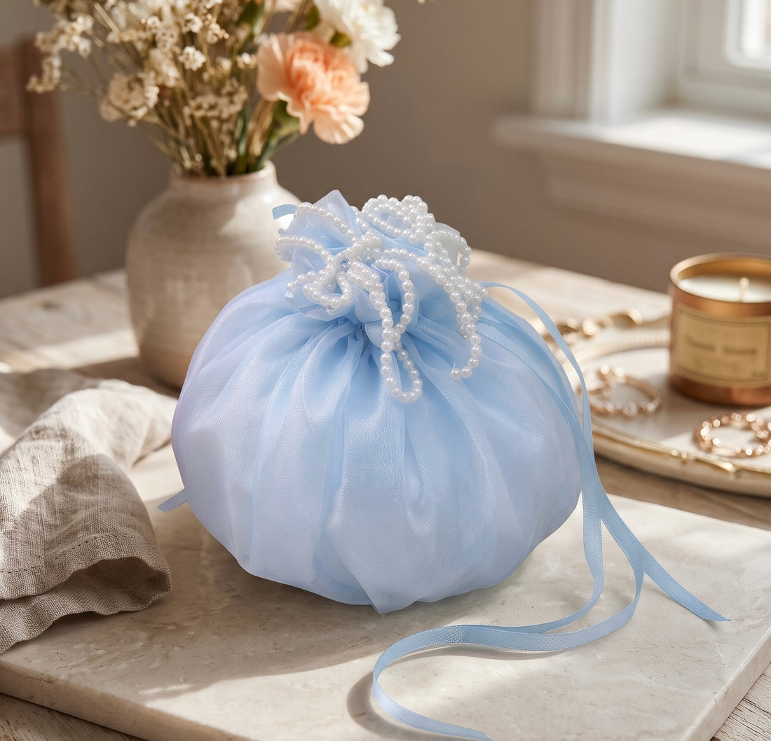 Pearl Organza Potli ~ Baby Blue ~ 1pc