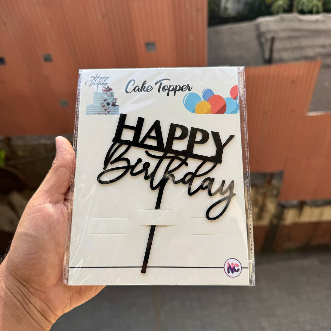 Happy Birthday Black Signature Font Topper (1pc) 5inch