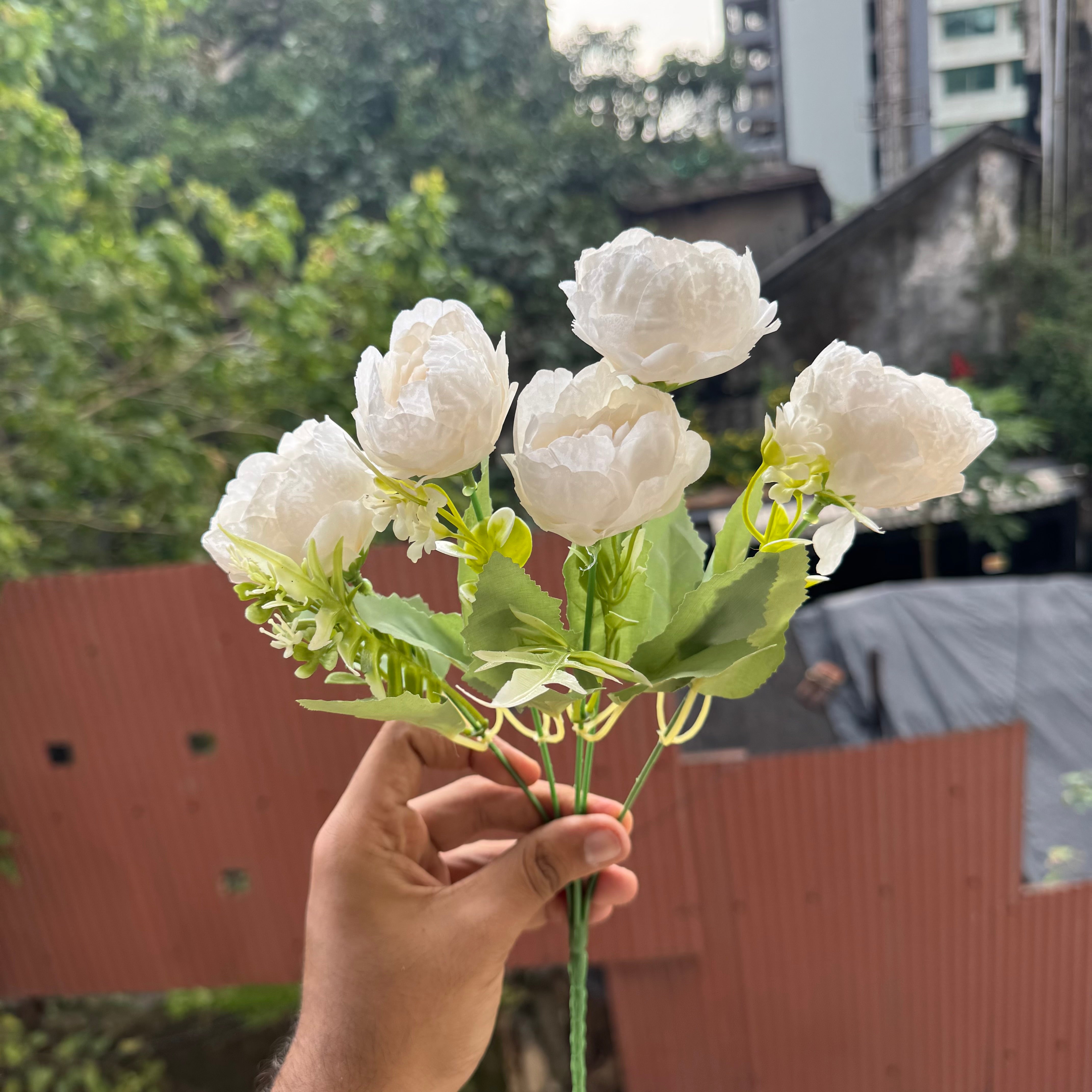 Artificial Flower Bunch With Stem and Leaves (1pc) #A [choose your colour]