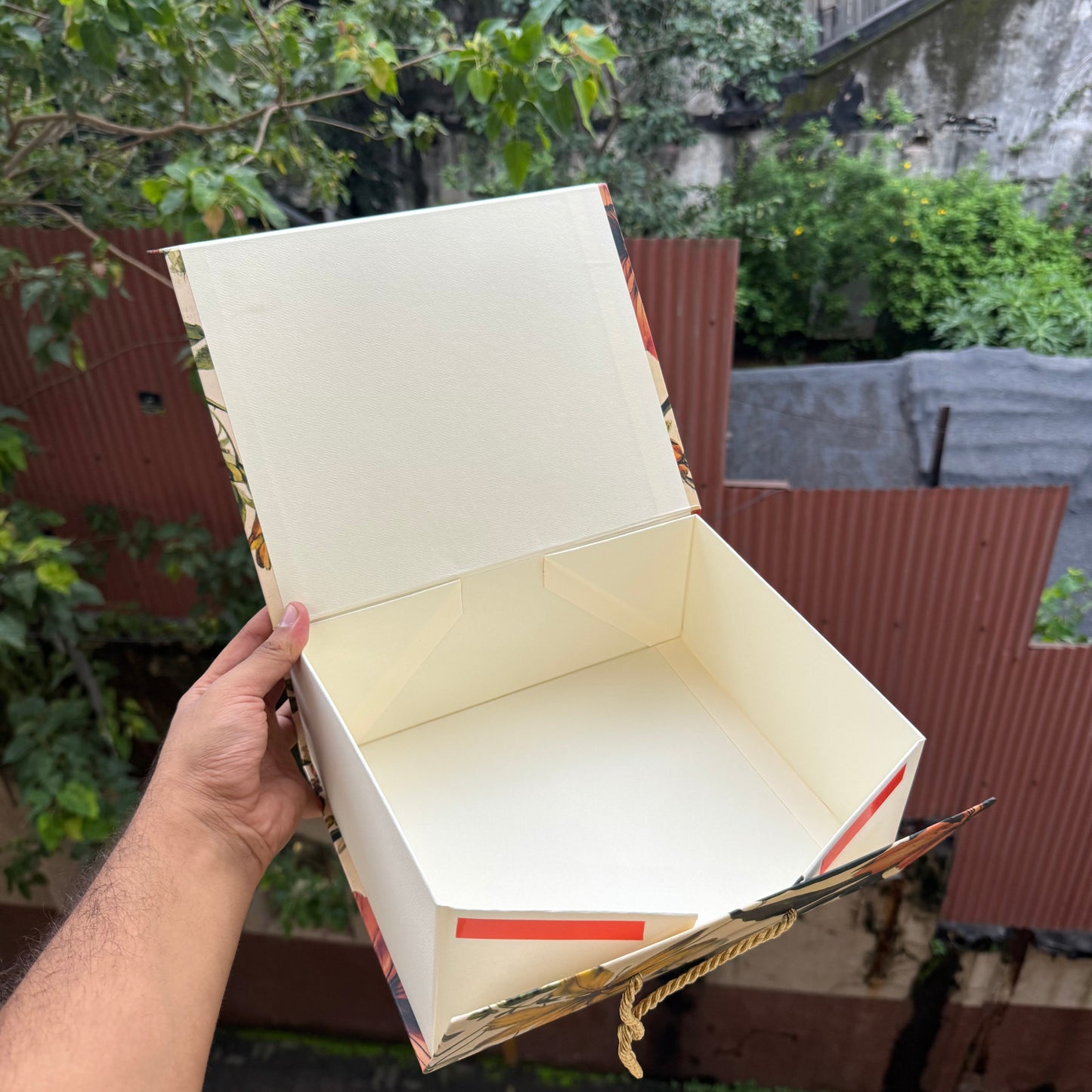Premium Aesthetic Floral Print Collapsible Hamper Box with Gold Foiling Detailing