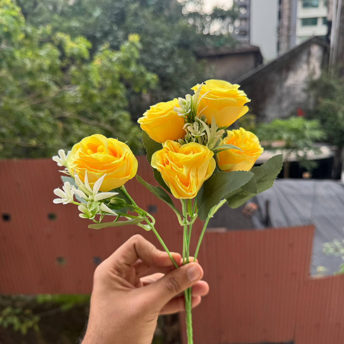 Artificial Flower Bunch With Stem and Leaves (1pc) #C [choose your colour]