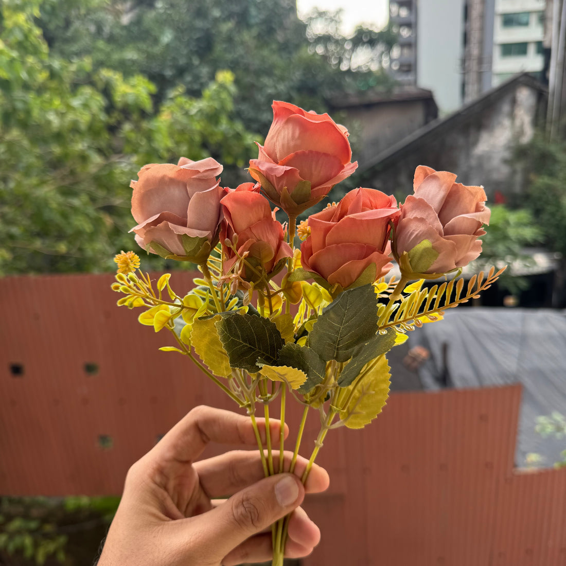 Artificial Flower Bunch With Stem and Leaves (1pc) #D [choose your colour]