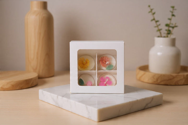 Tea Light Candle White Box with 4 Partition  CK9 (10pc)