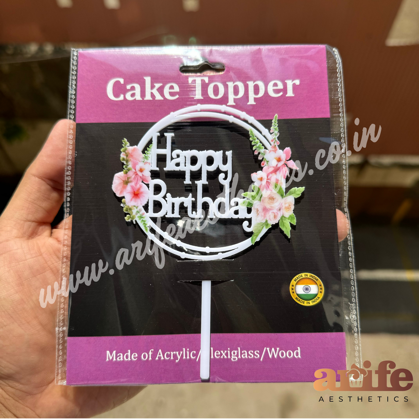 Happy Birthday Round Floral Cake Topper