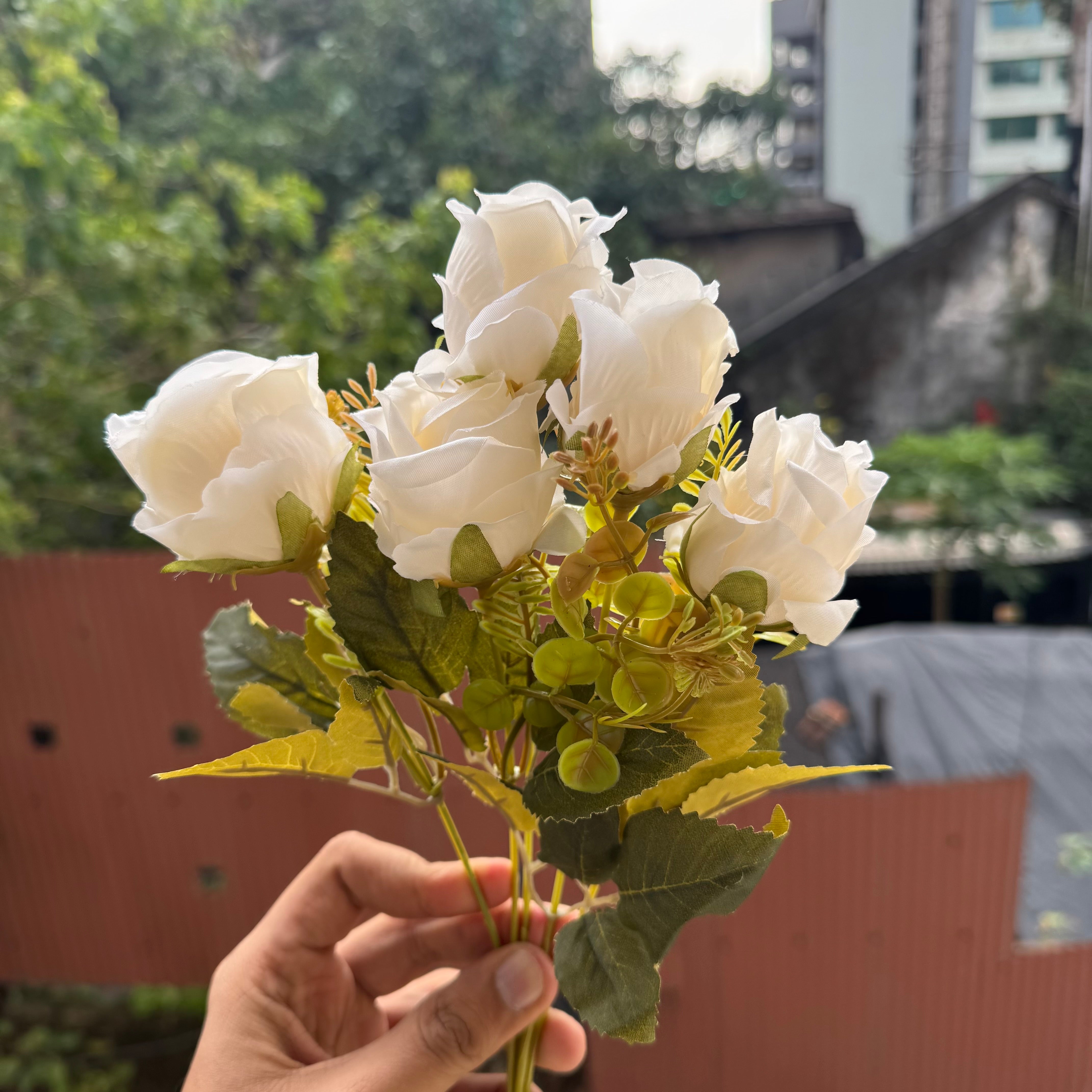 Artificial Flower Bunch With Stem and Leaves (1pc) #D [choose your colour]