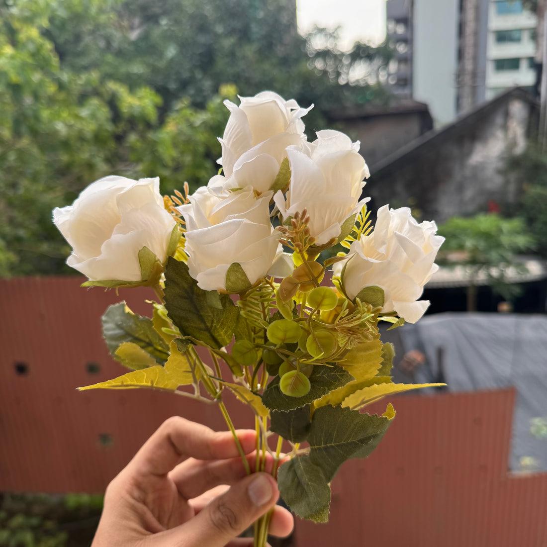 Artificial Flower Bunch With Stem and Leaves (1pc) #D [choose your colour]