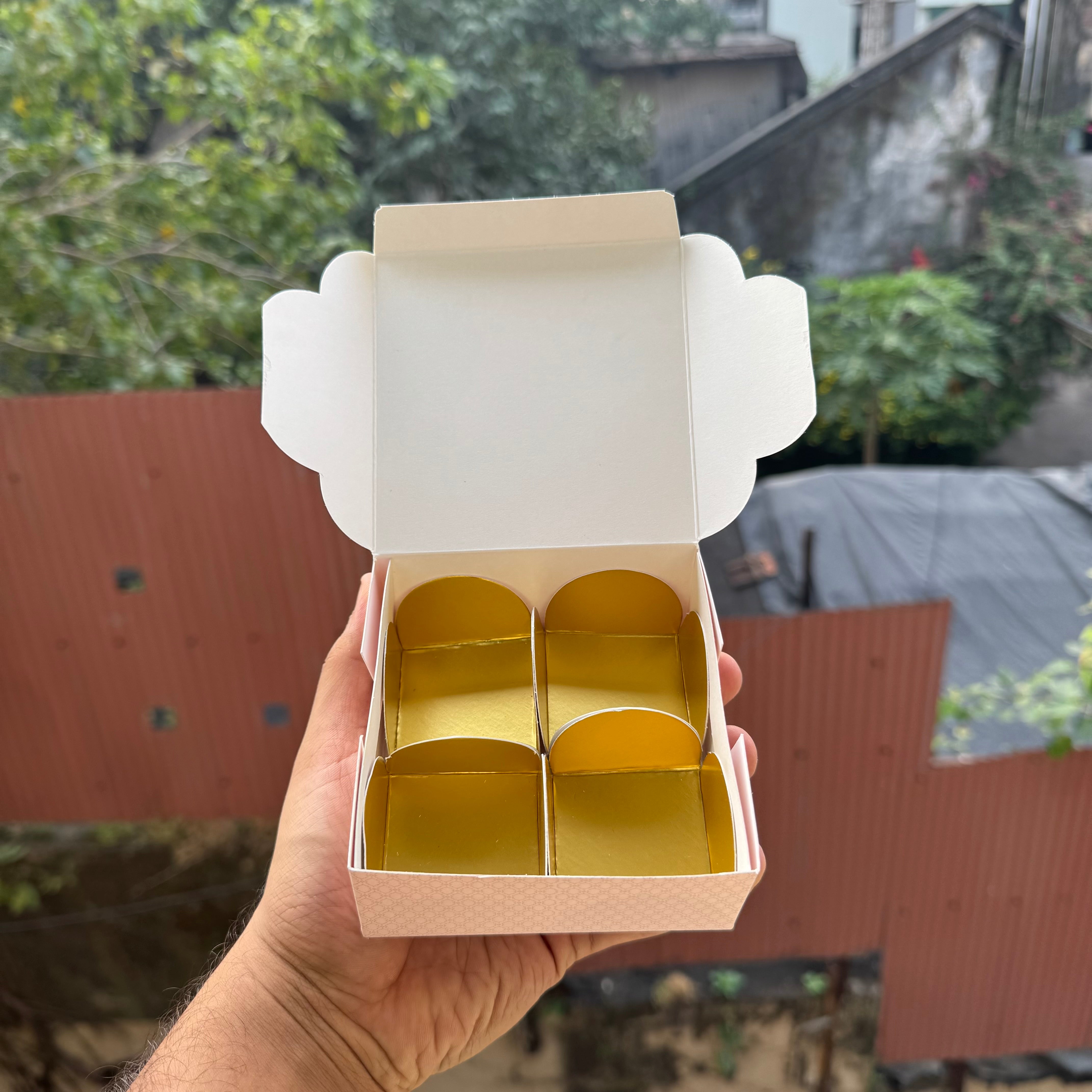 Shahi Collection 4Cavity Box For Chocolates / Brownies / Truffles / Candles and More with Gold Foiling Detailing (10pc) WITH Cavity