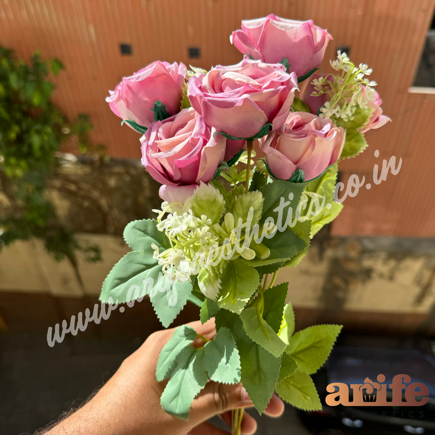 Onion Pink Rose Artificial Flower Bunch