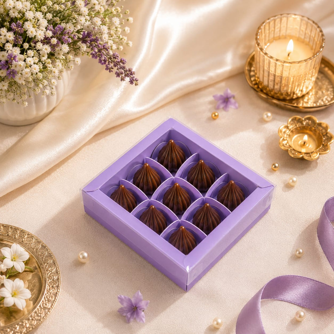 Pastel 9 Cavity Modak Box With Lid • Lilac • CK19 (10pc)
