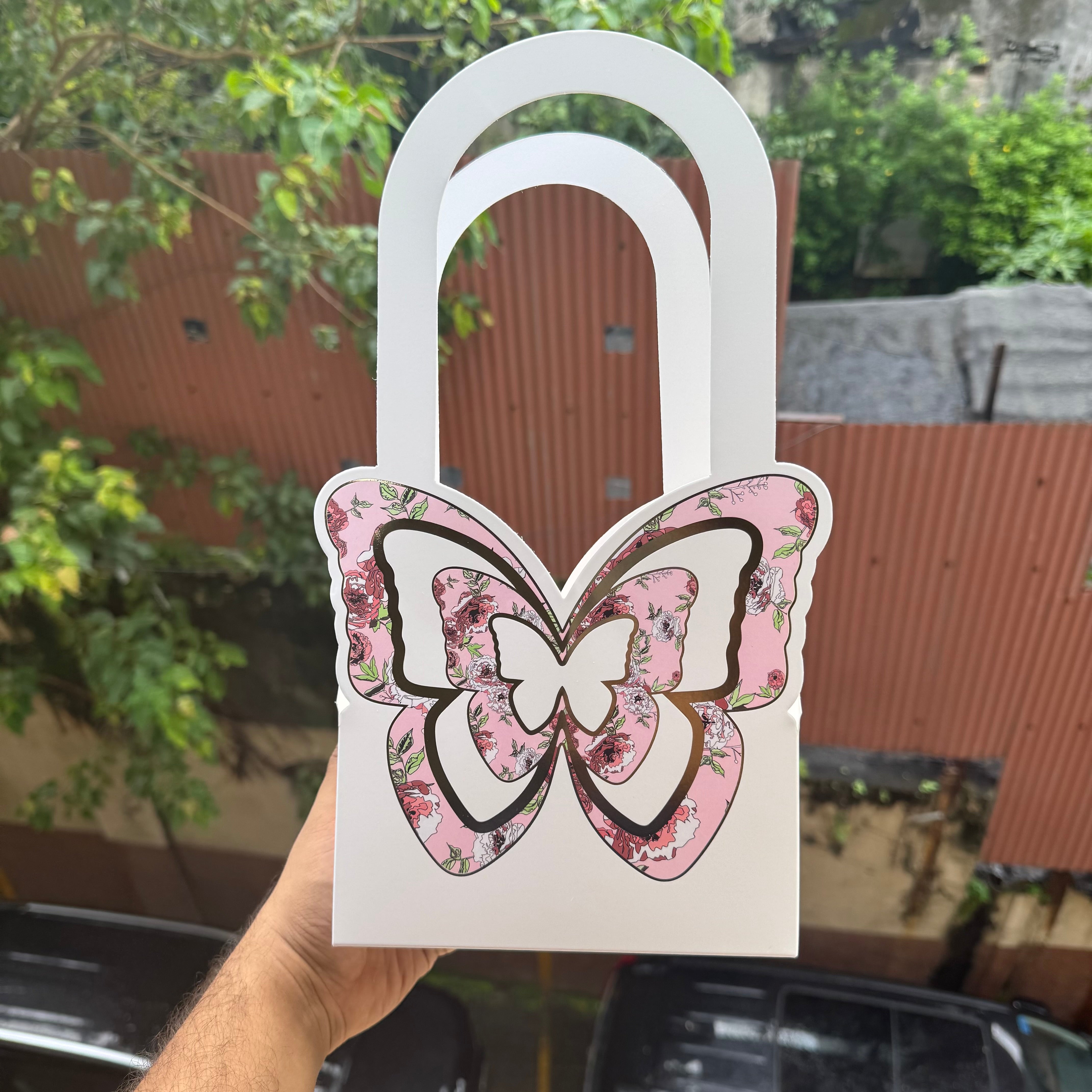 Butterfly Handle Floral Hamper Bag 1pc