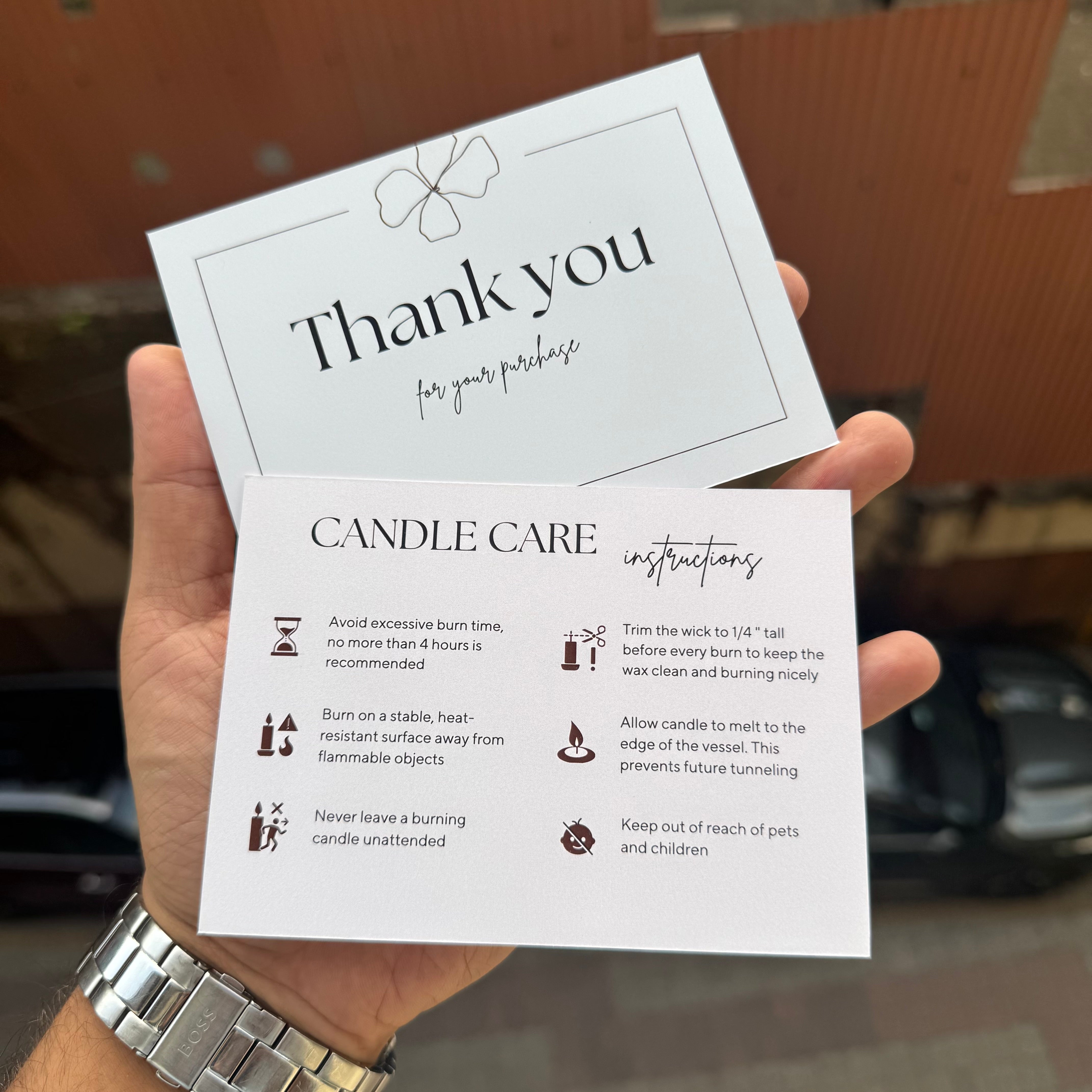 Candle Care & Thank You Card - Dual Side Print (10pc)