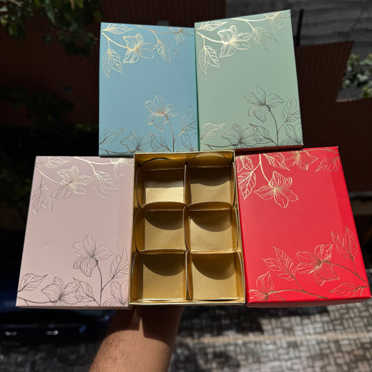 Pastel Petals Collection - 6 Cavity  Box with Premium Cavity for Chocolates,Truffles - Mint Green (10pc) Top Bottom