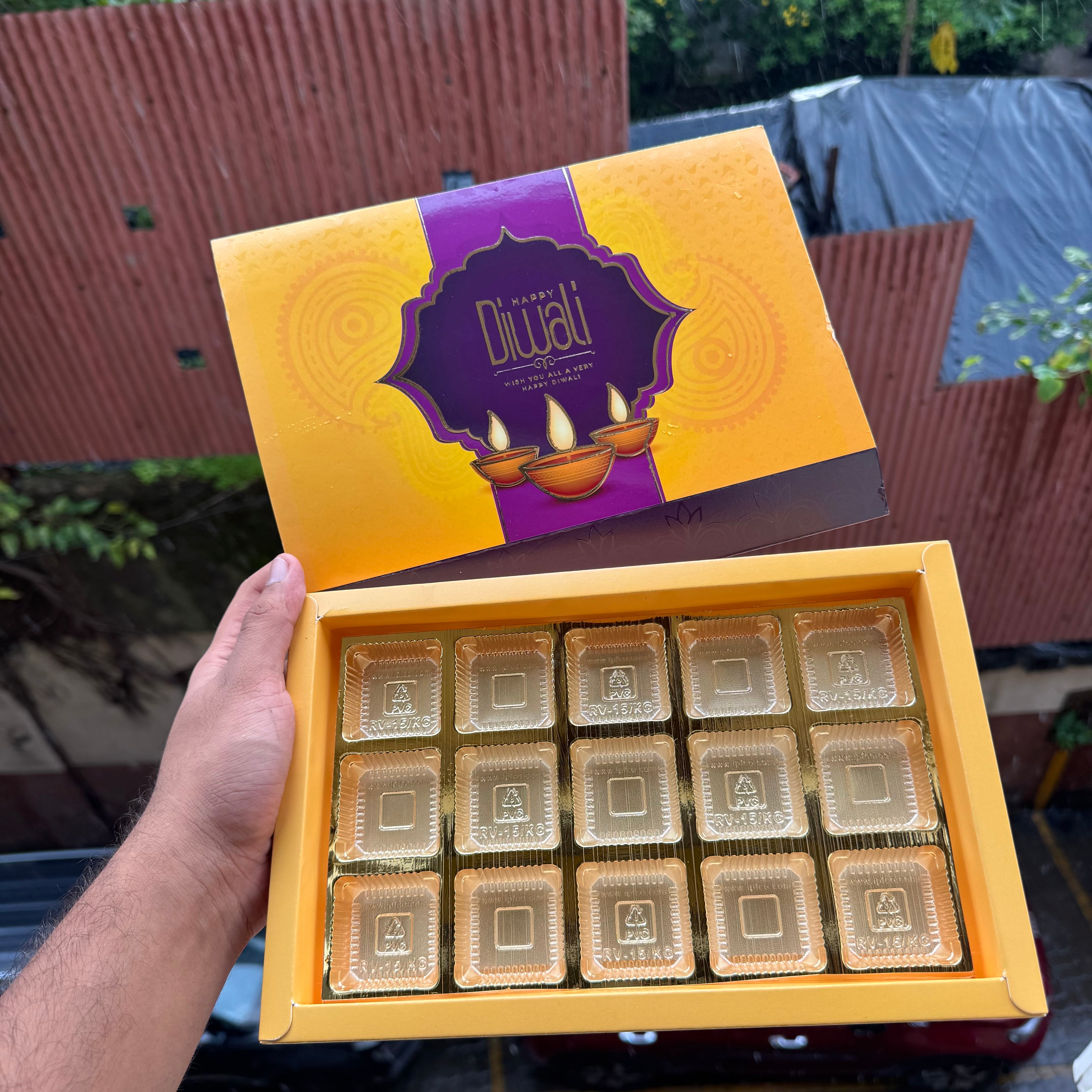 Diwali Slider Box (10pc) || 15 Cavity Size ~ Yellow & Plum