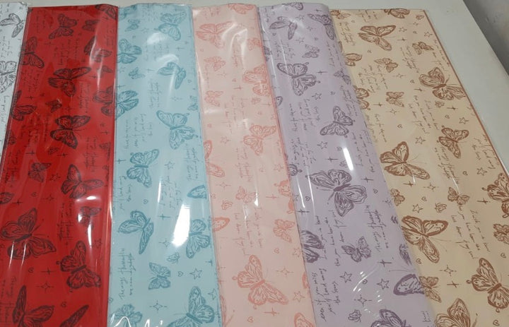 Bouquet Wrapping Sheet - Butterfly Printed - Beige (20 sheets)