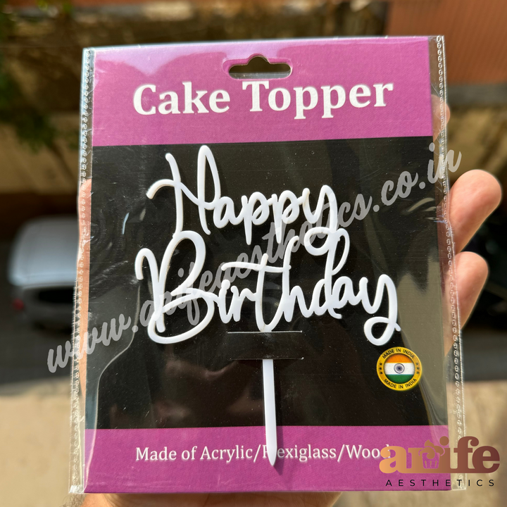 Happy Birthday 4” Topper Colourful - White