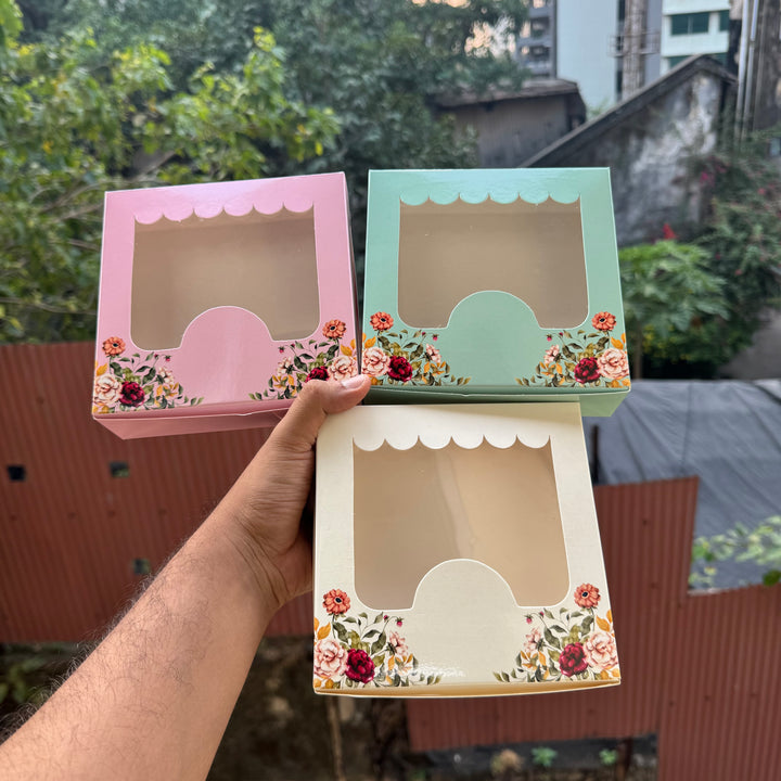 Vintage Floral Box |For 4 Brownies | White ~ (10pc)