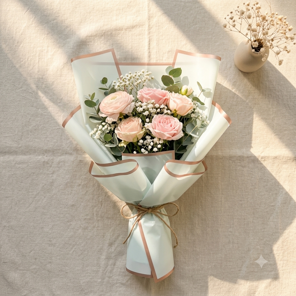 Bouquet Wrapping Sheet - Mint Green With Rose Gold Border - (20 sheets)