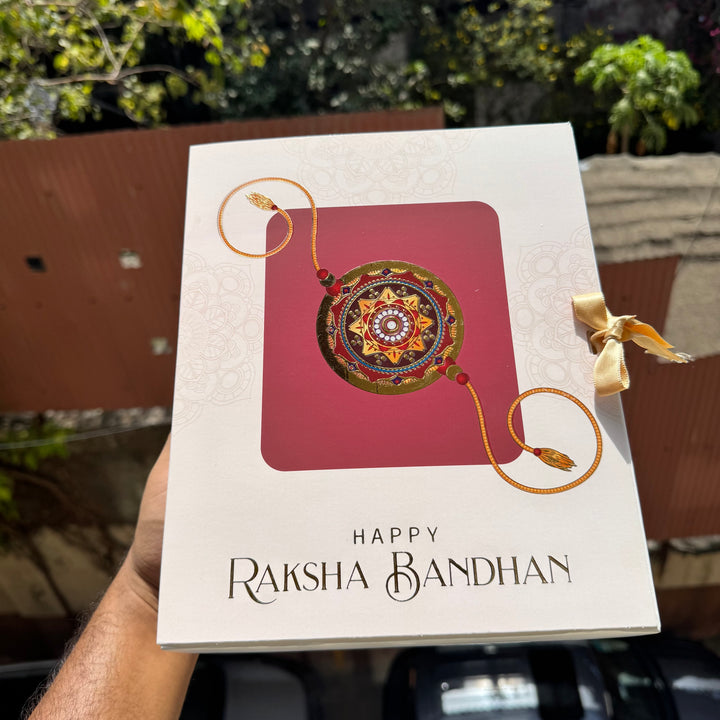 Rakhi Hamper Box With Gold Foil Detailing And Ribbon (10pc)