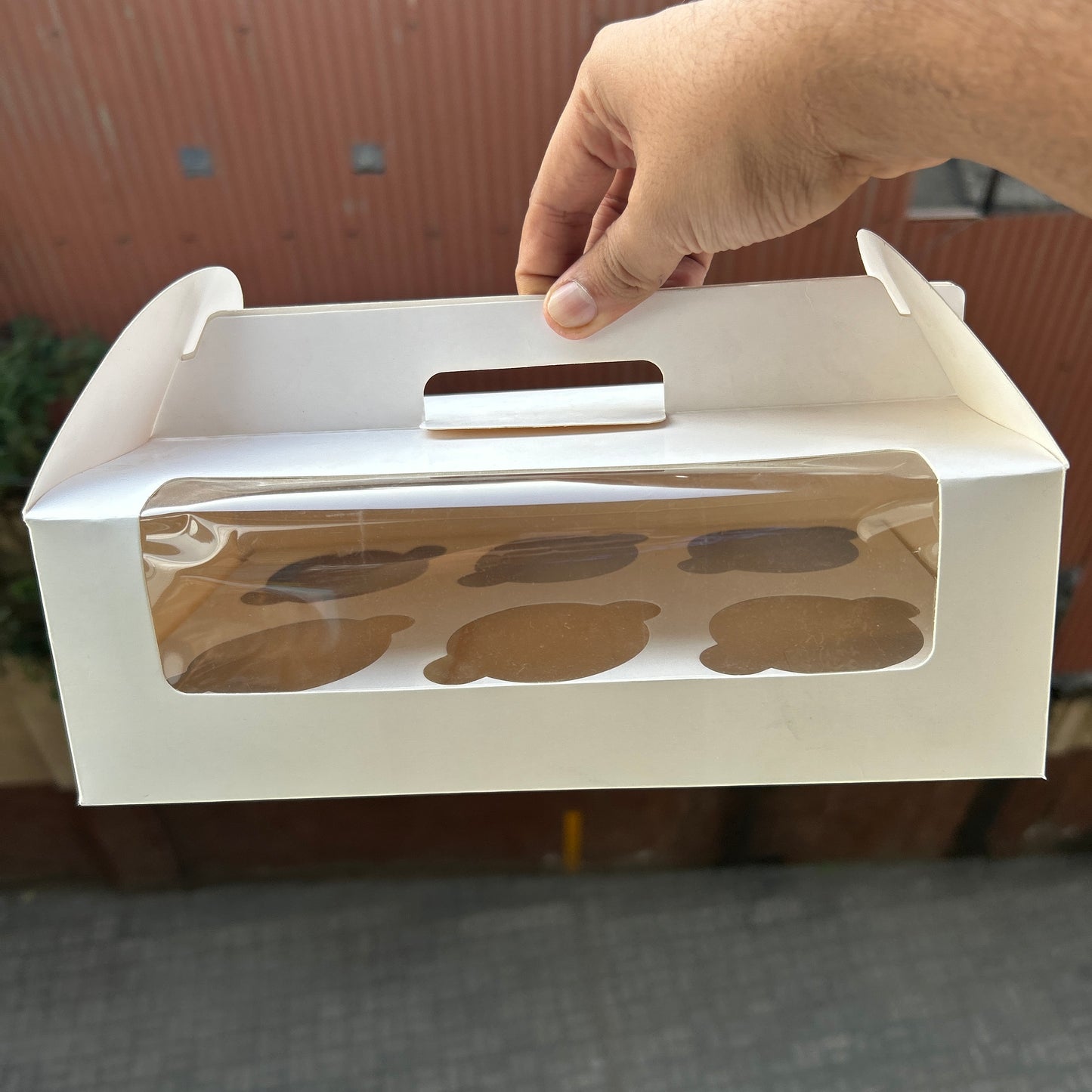 6 Cupcake Box With Handle White