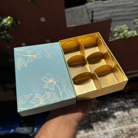 Pastel Petals Collection - 6 Cavity  Box with Premium Cavity for Chocolates,Truffles - Sky Blue (10pc) Top Bottom