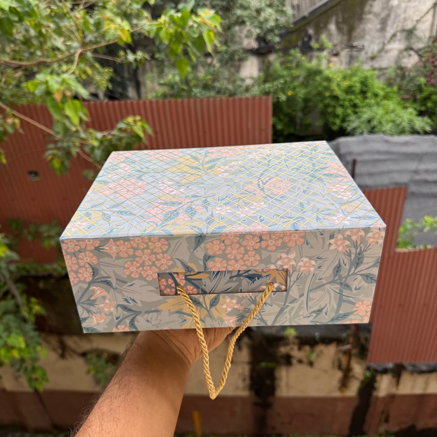 Premium Aesthetic Floral Print Collapsible Hamper Box with Gold Foiling Detailing