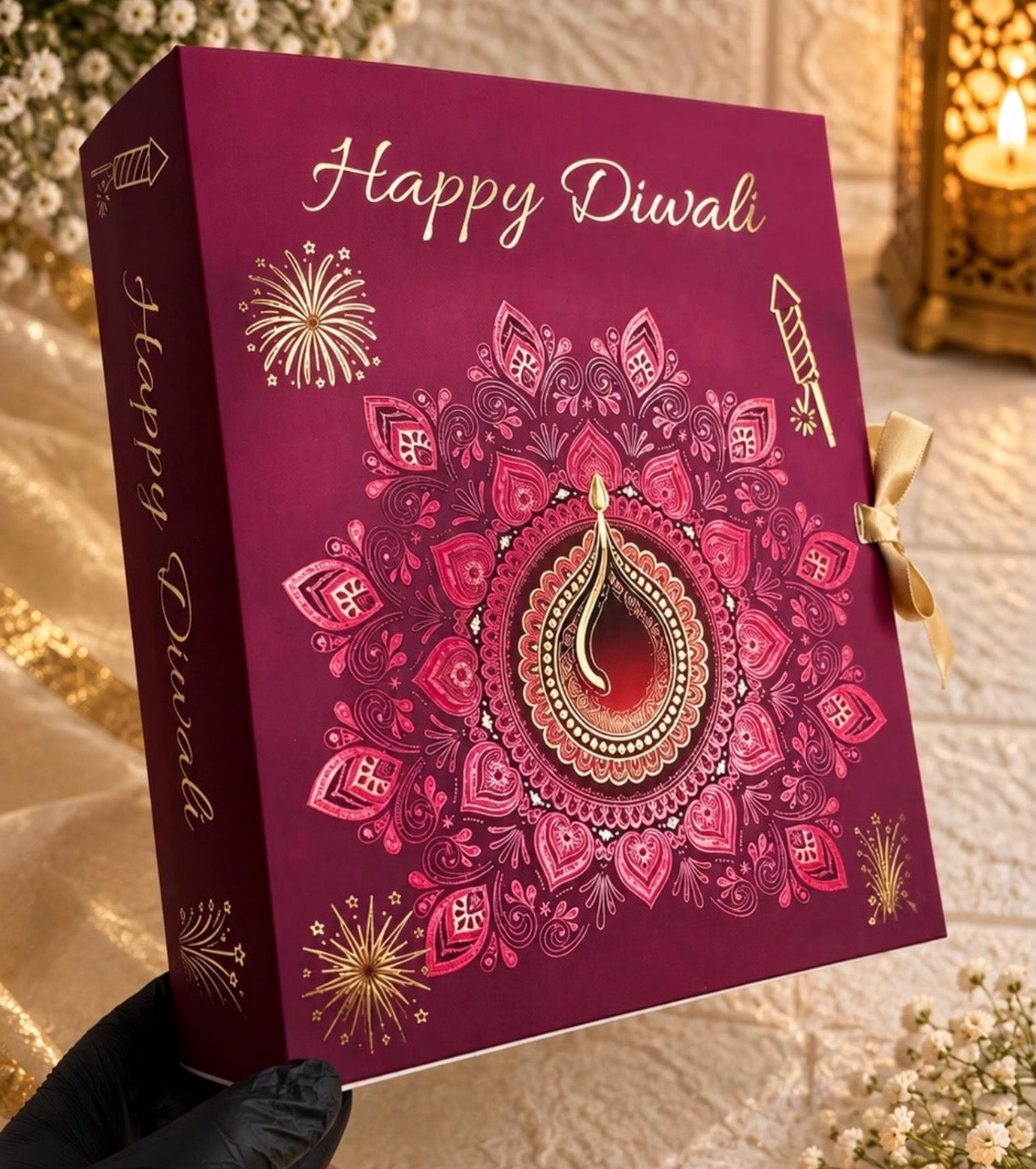 Diwali Foiled Premium Hamper Box with Ribbon 10pc | #C