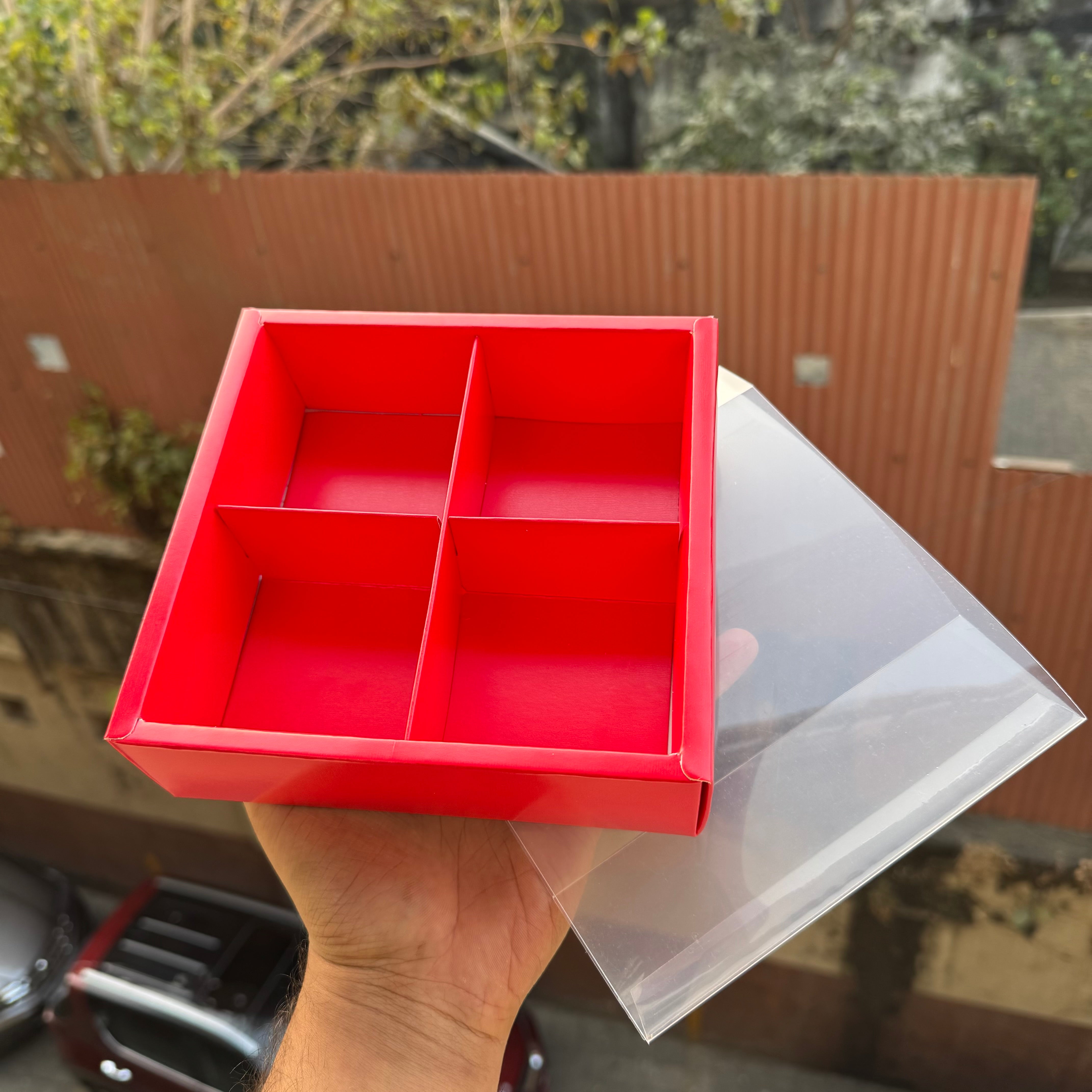 Valentine Frosted 4 Brownie / Dry-Fruit Partition Box With Lid (10pc)