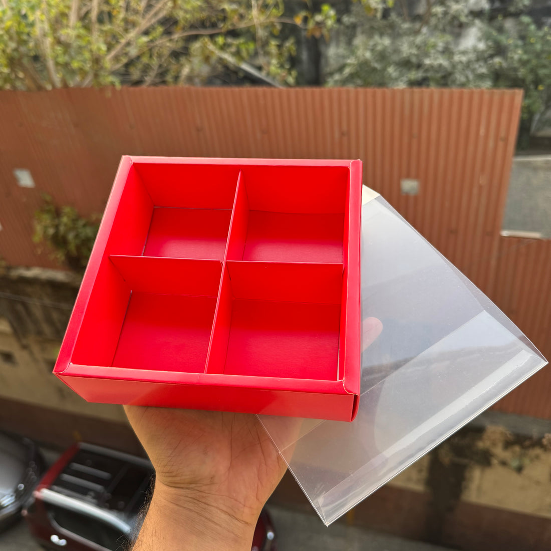 Valentine Frosted 4 Brownie / Dry-Fruit Partition Box With Lid (10pc)