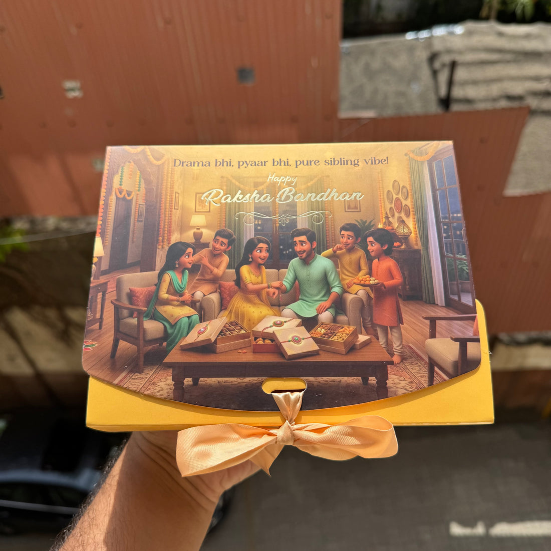 Rakhi Hamper Box With Ribbon - 7.5 by 6 by 2” • BK-95 Yellow