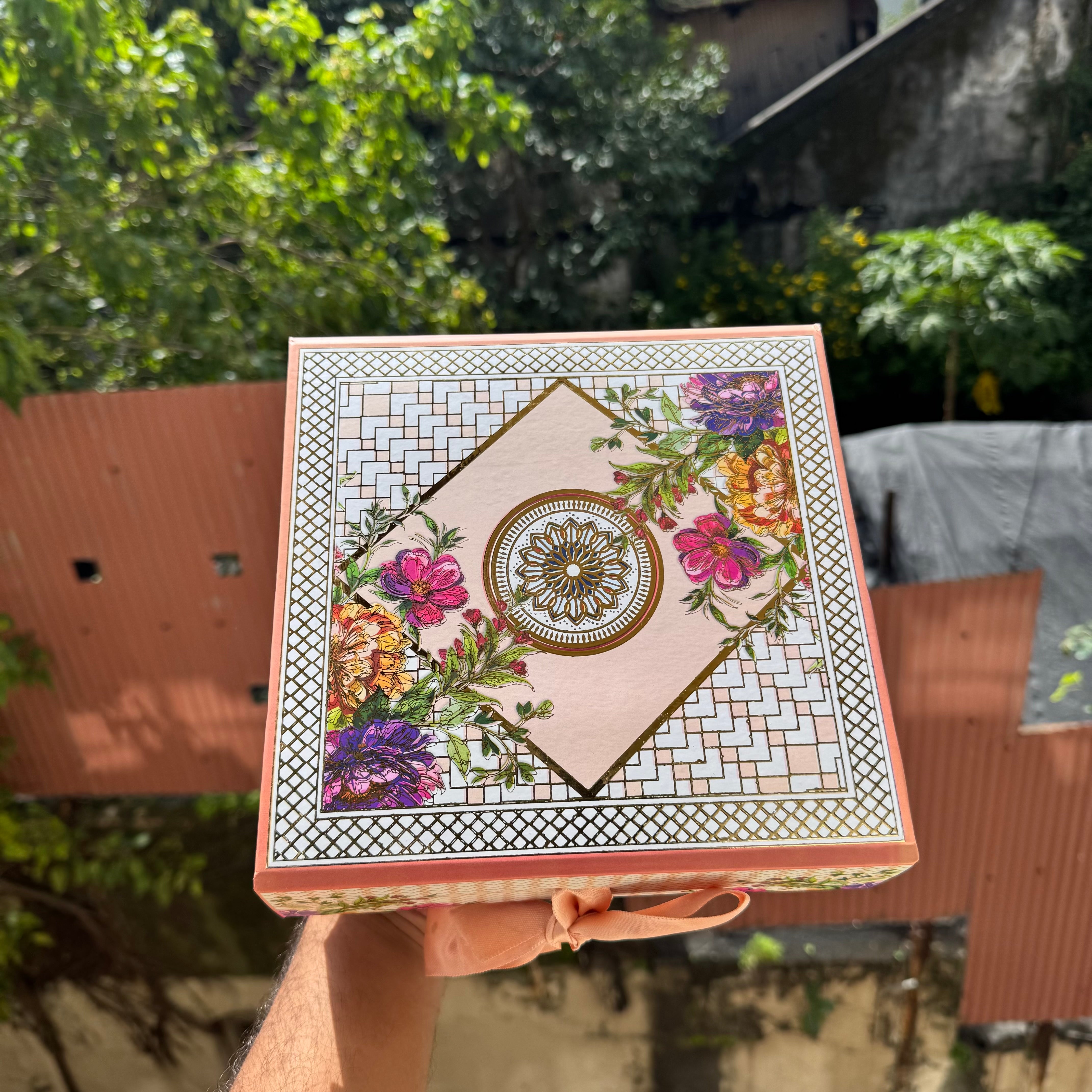 Shahi Utsav Collapsible Hamper Box 8x8x4inch (1pc) ~ Peach