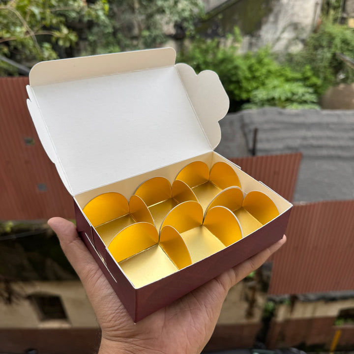 Kohinoor Collection 6Cavity Box For Chocolates / Brownies / Truffles / Candles and More with Gold Foiling Detailing (10pc) WITH Cavity