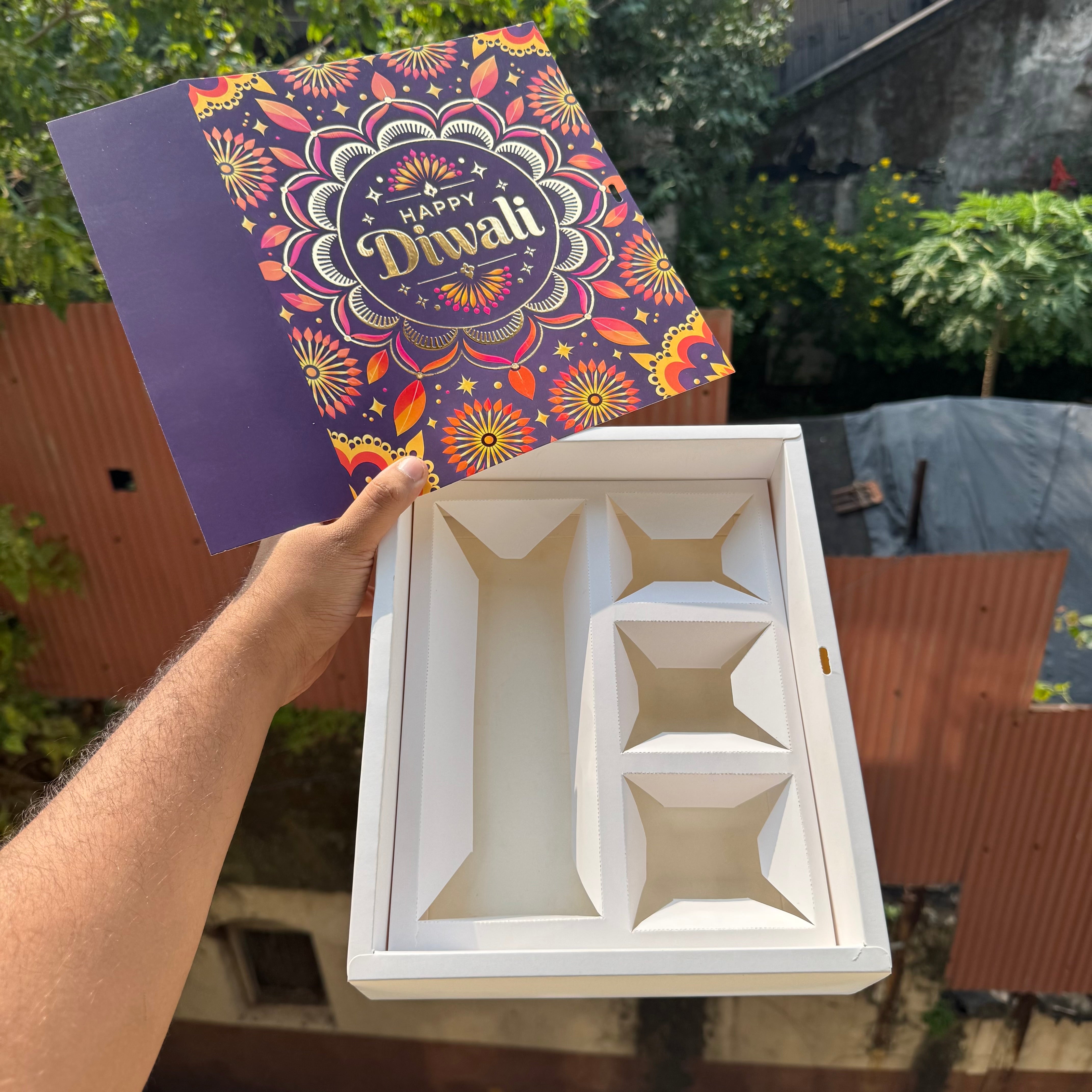 Top Tier Diwali Hamper Box With Premium Cavity Inserts (10pc) • [Box + Cavity + Ribbon Included]