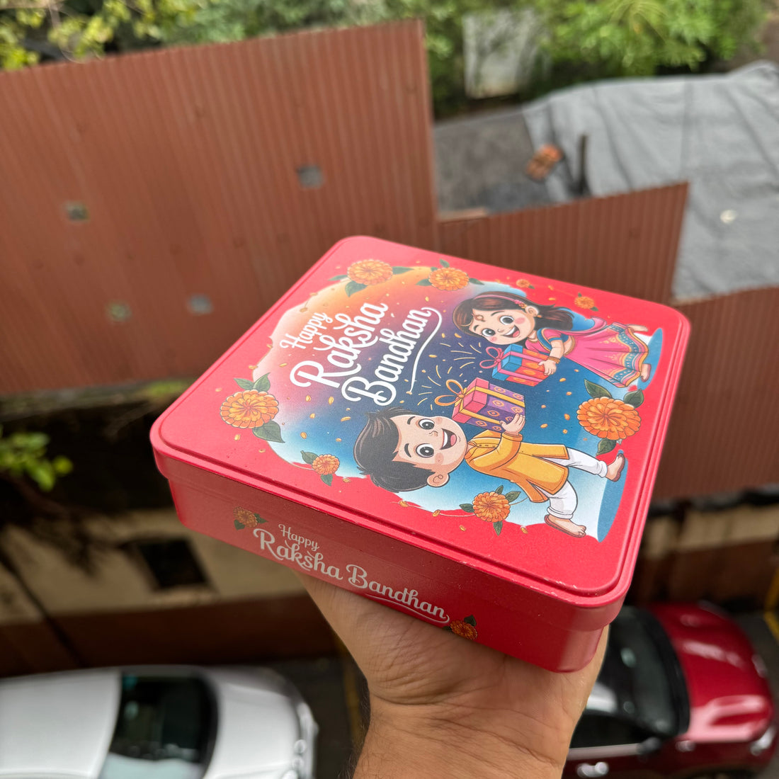Rakhi Square Dream Tin 6x6x1.5inch