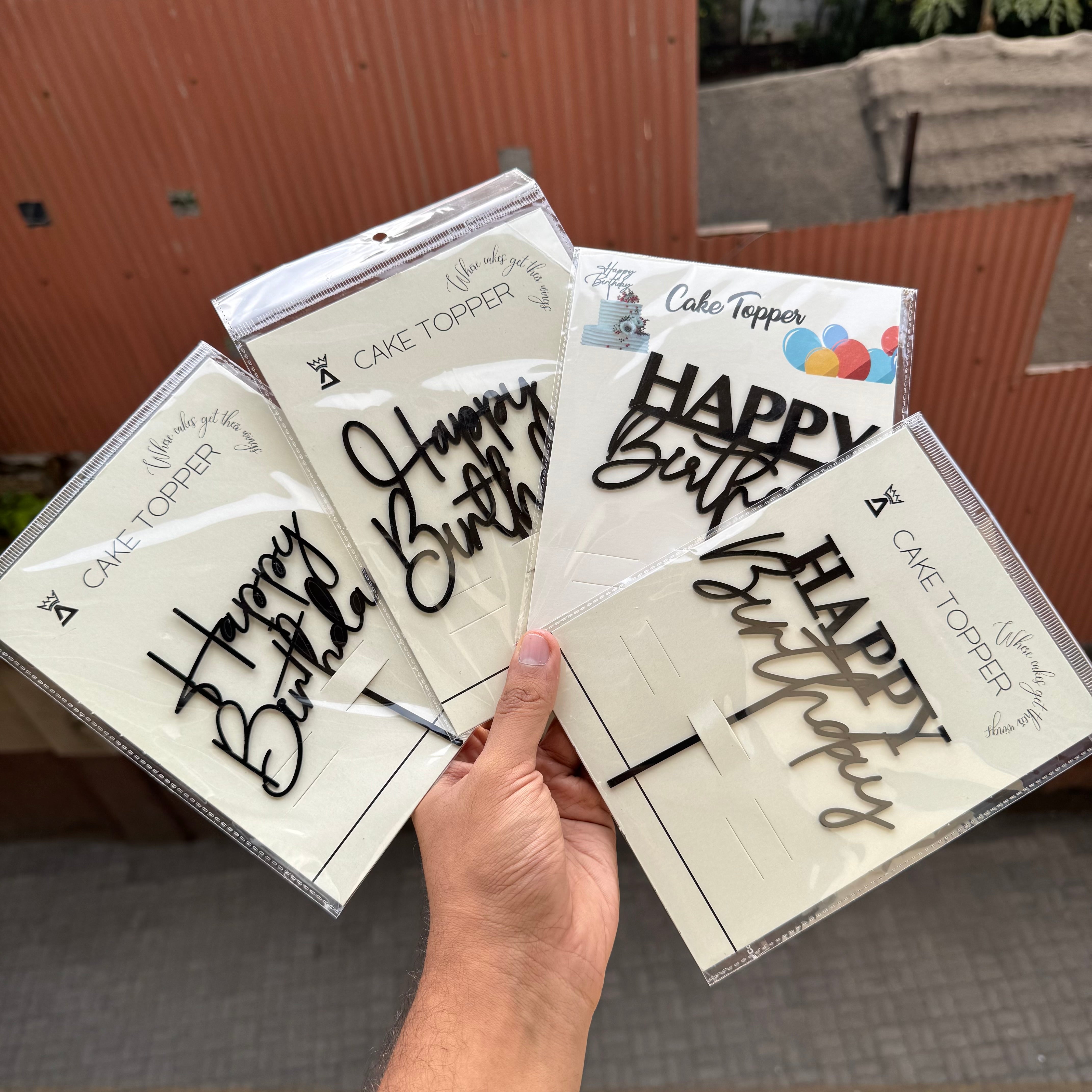 Happy Birthday Black Signature Font Topper (1pc) 5inch