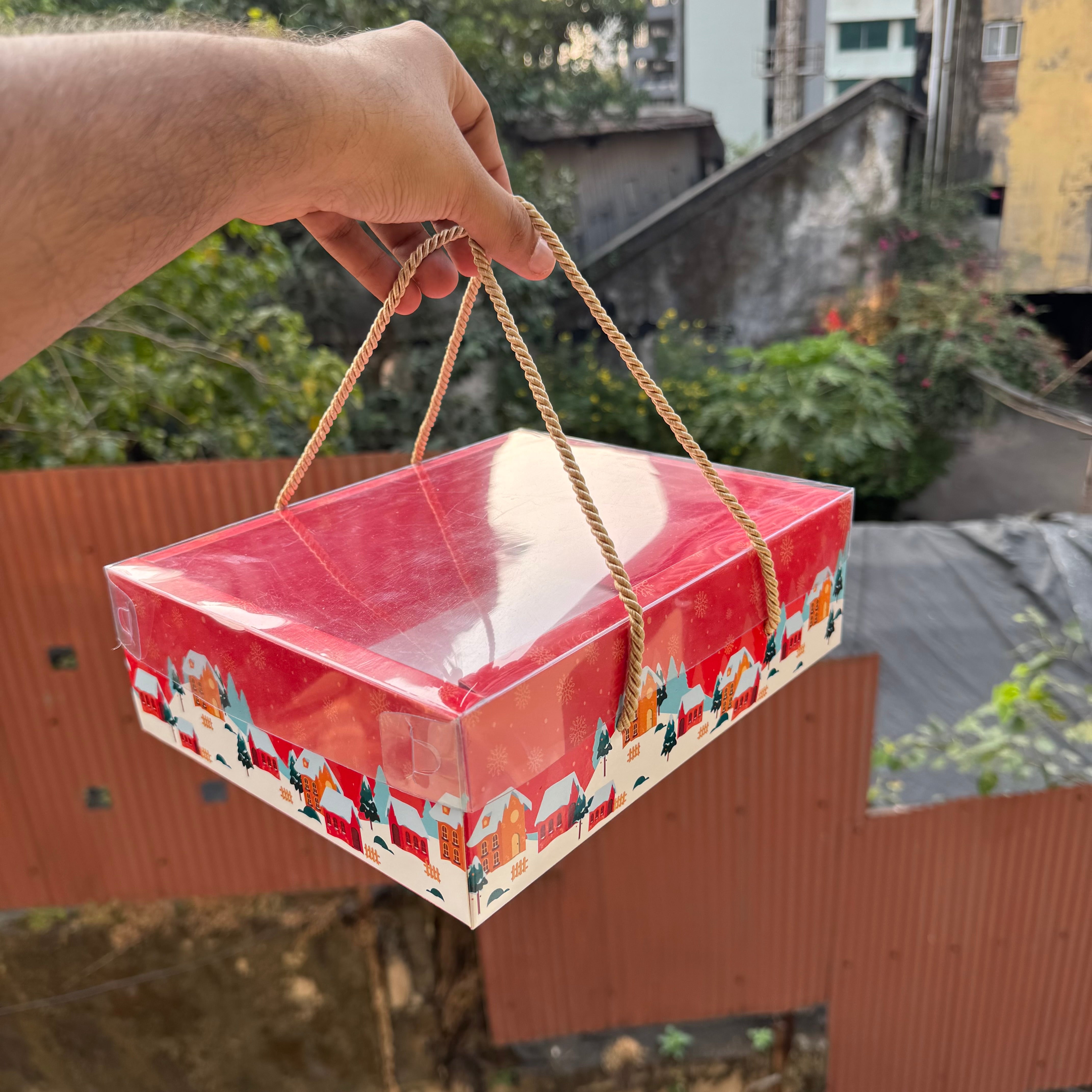 Christmas Hamper Box With Lid & String | Red (10pc)