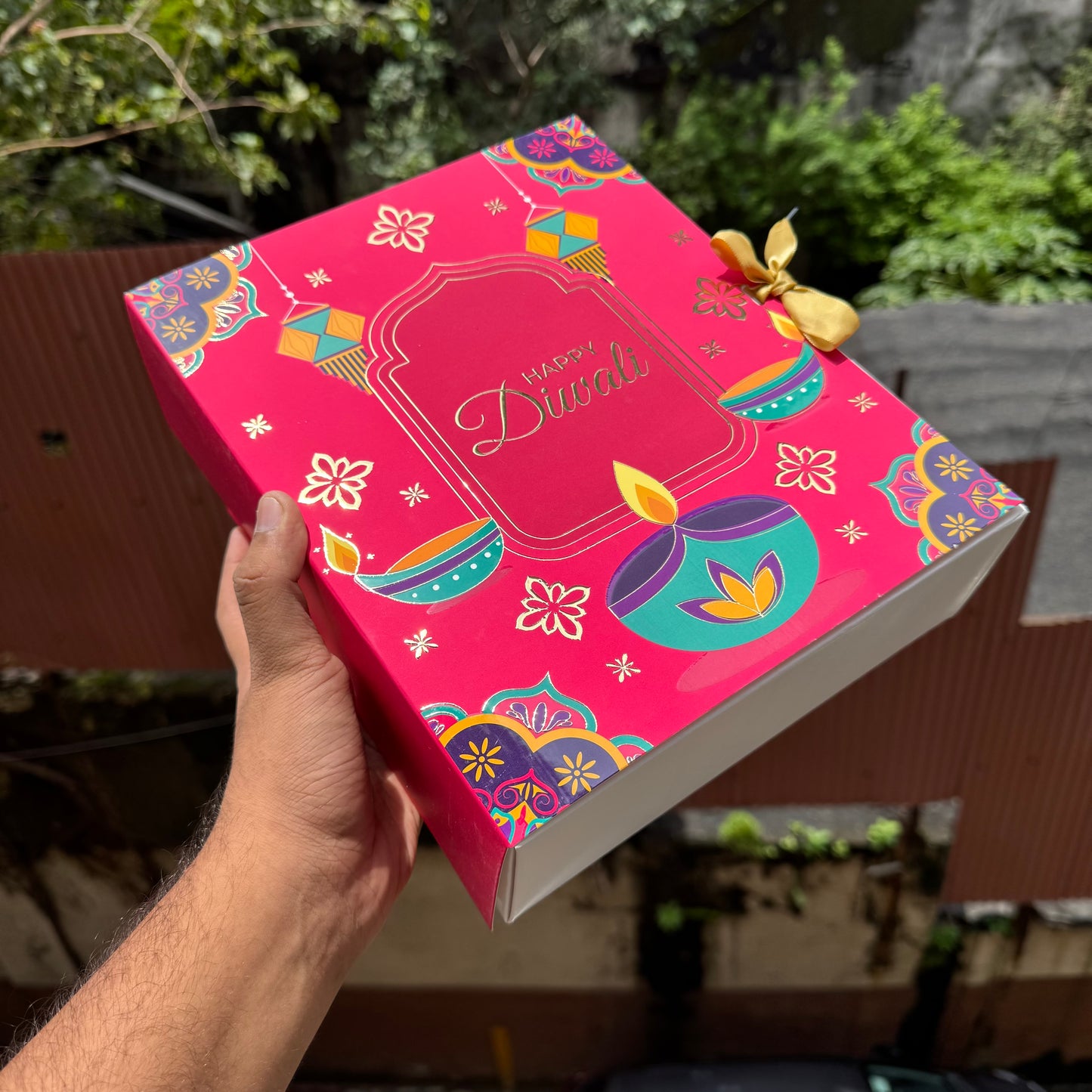 Diwali Foiled Premium Hamper Box with Ribbon (10pc)