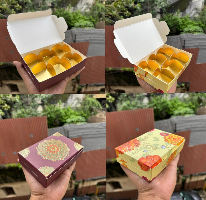 Kohinoor Collection 6Cavity Box For Chocolates / Brownies / Truffles / Candles and More with Gold Foiling Detailing (10pc) WITH Cavity