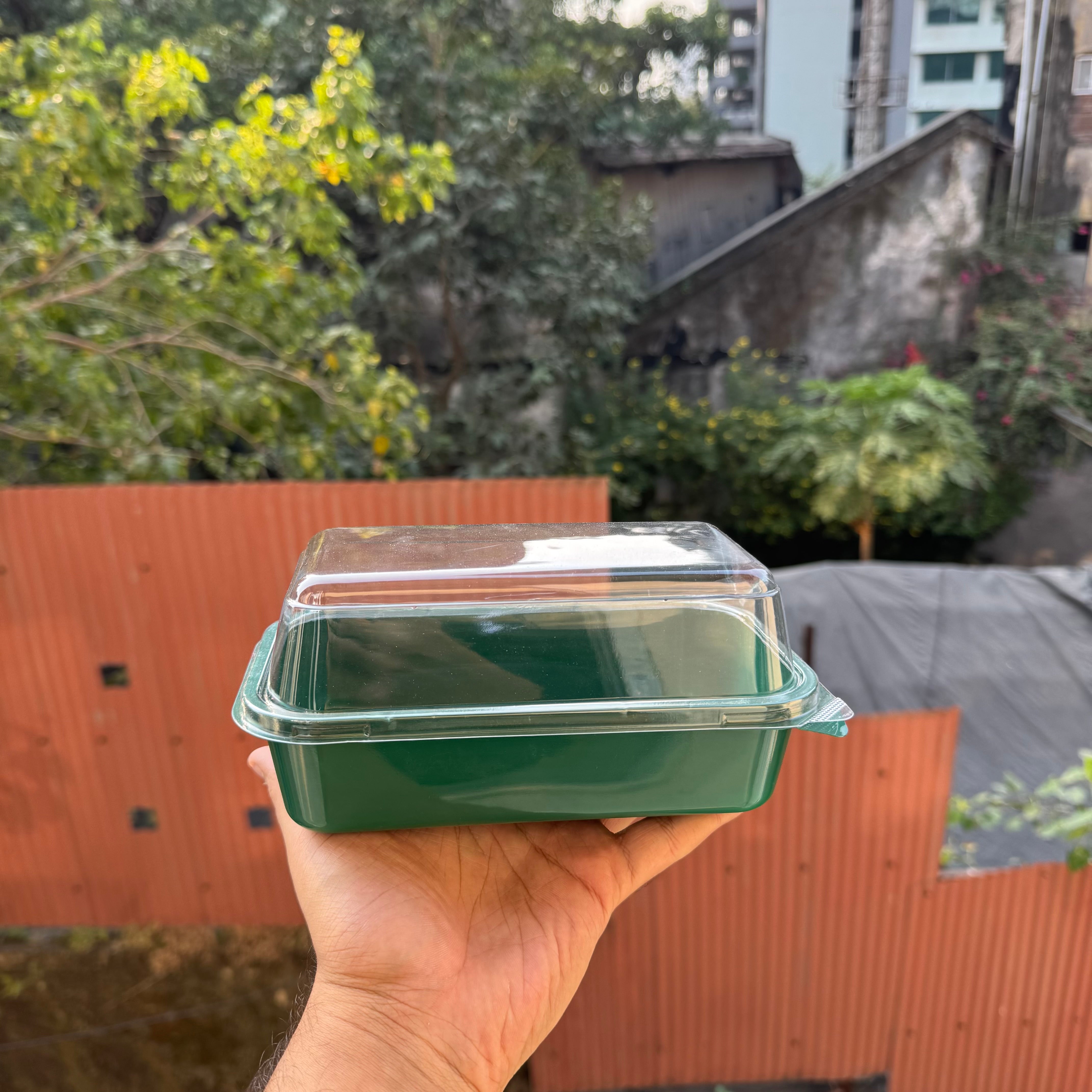 Christmas Pvc Rectangle Container With Lid | Green | (10pcs)