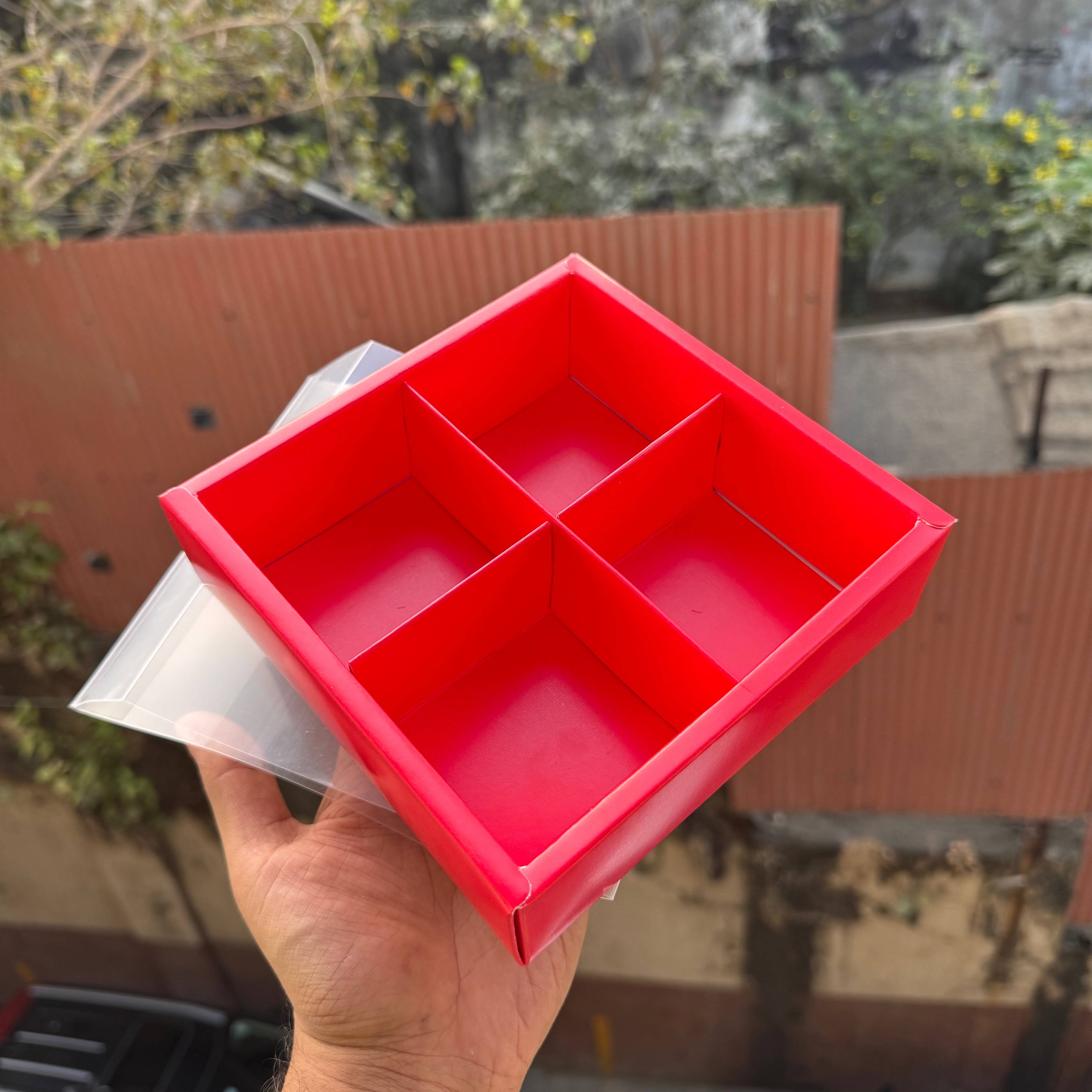 Valentine Frosted 4 Brownie / Dry-Fruit Partition Box With Lid (10pc)