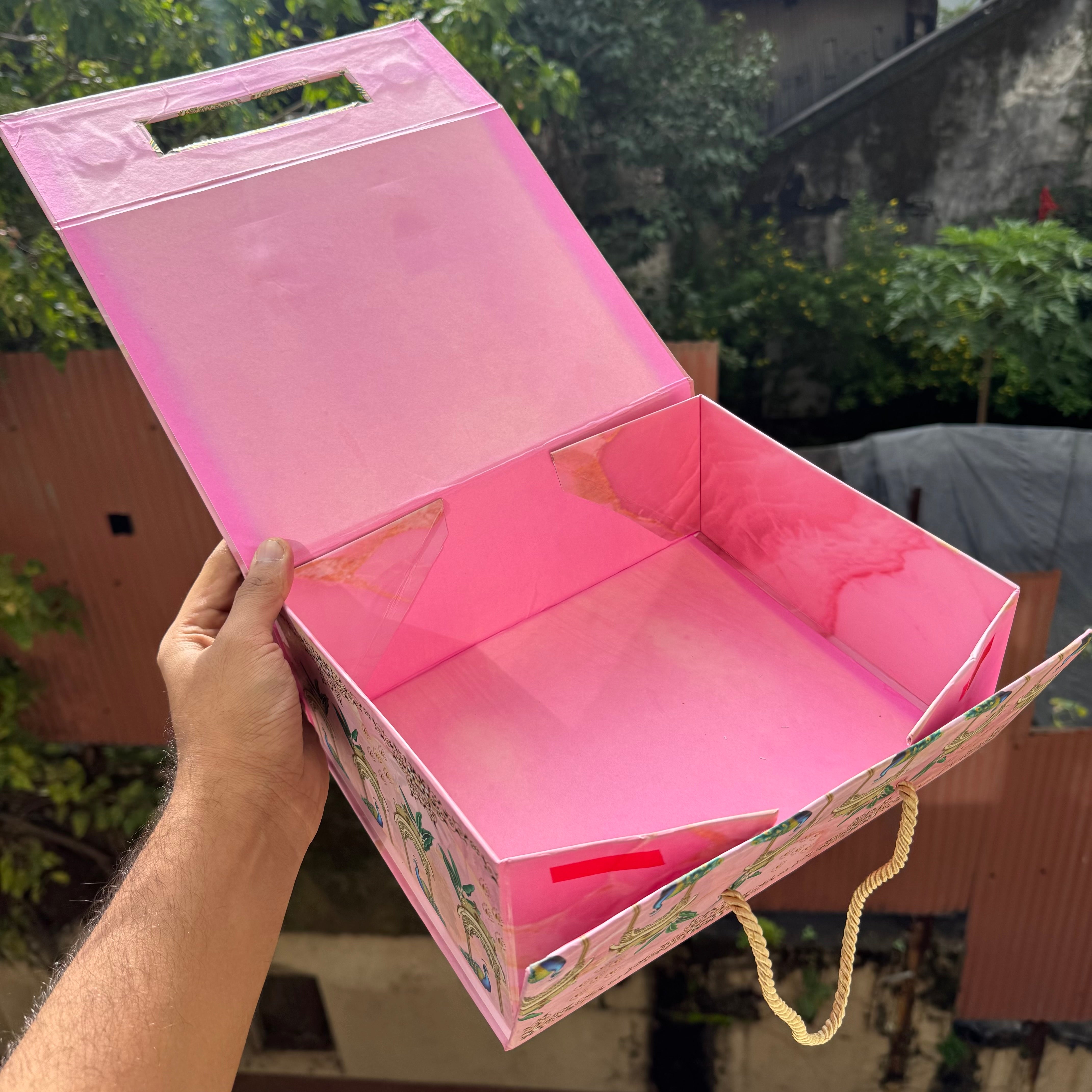 Bespoke Collapsible Hamper Boxes With Gold Foiling Detail and Handle • Pink
