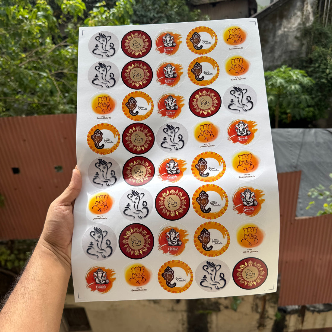 Ganesh Chaturthi Round Cut Sticker - Non Transparent (40 stickers)