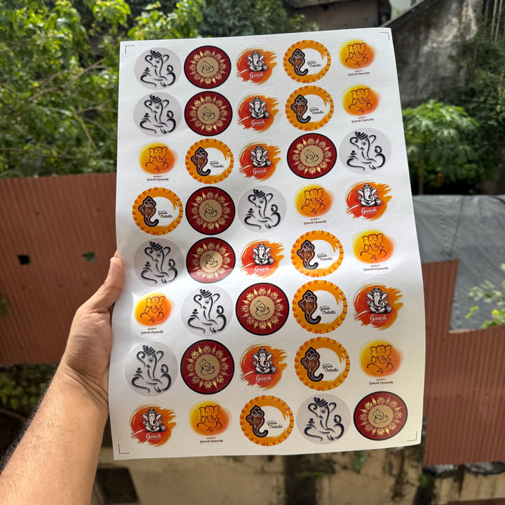 Ganesh Chaturthi Round Cut Sticker - Non Transparent (40 stickers)
