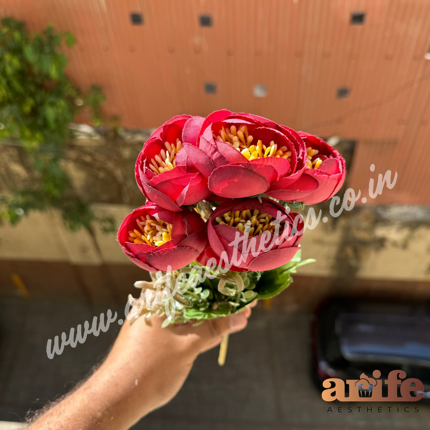 Red Peony Artifical Flower Bunch