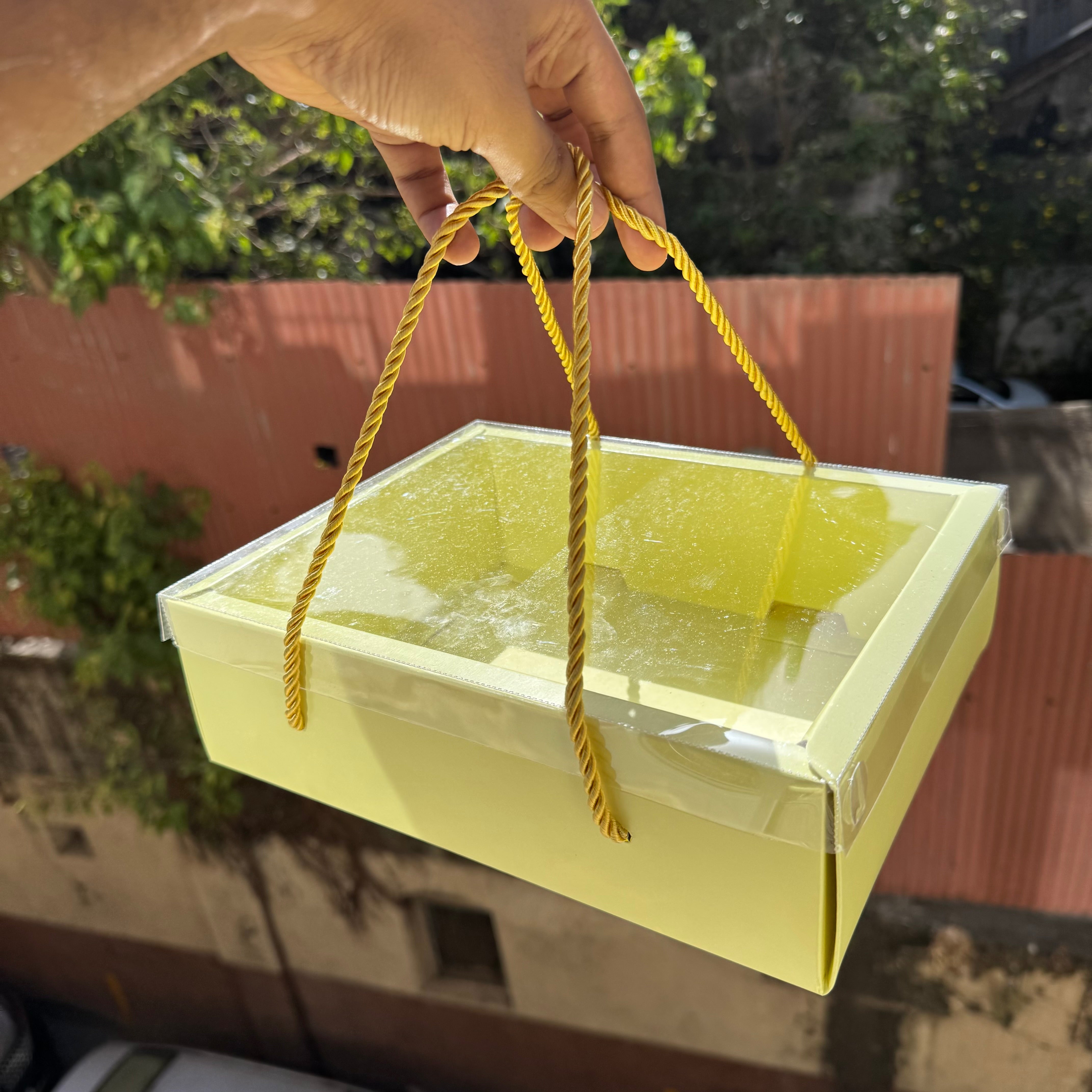 Butter Yellow Hamper Box With Transparent Lid And Handle (10pc)