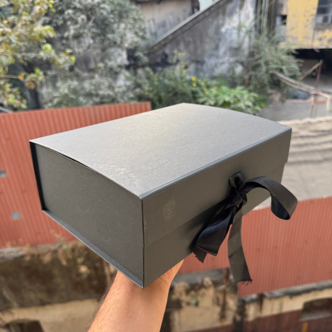 Collapsible Ribbon Trunk Hamper Box Black