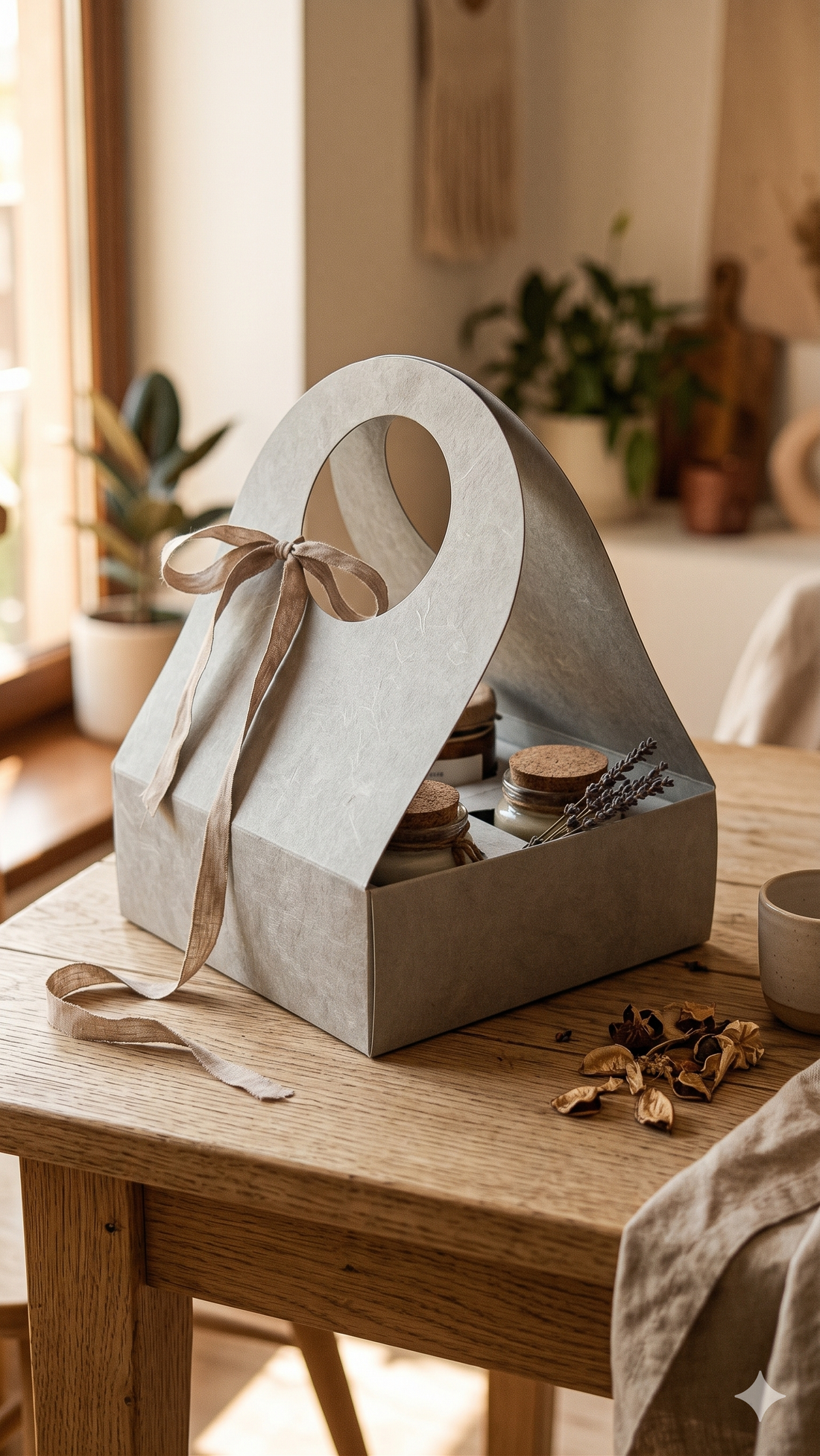 Hamper Box With Compartment And Handle (10pcs) ~ Grey Velvet Finish | Ribbon & Charm Not Included
