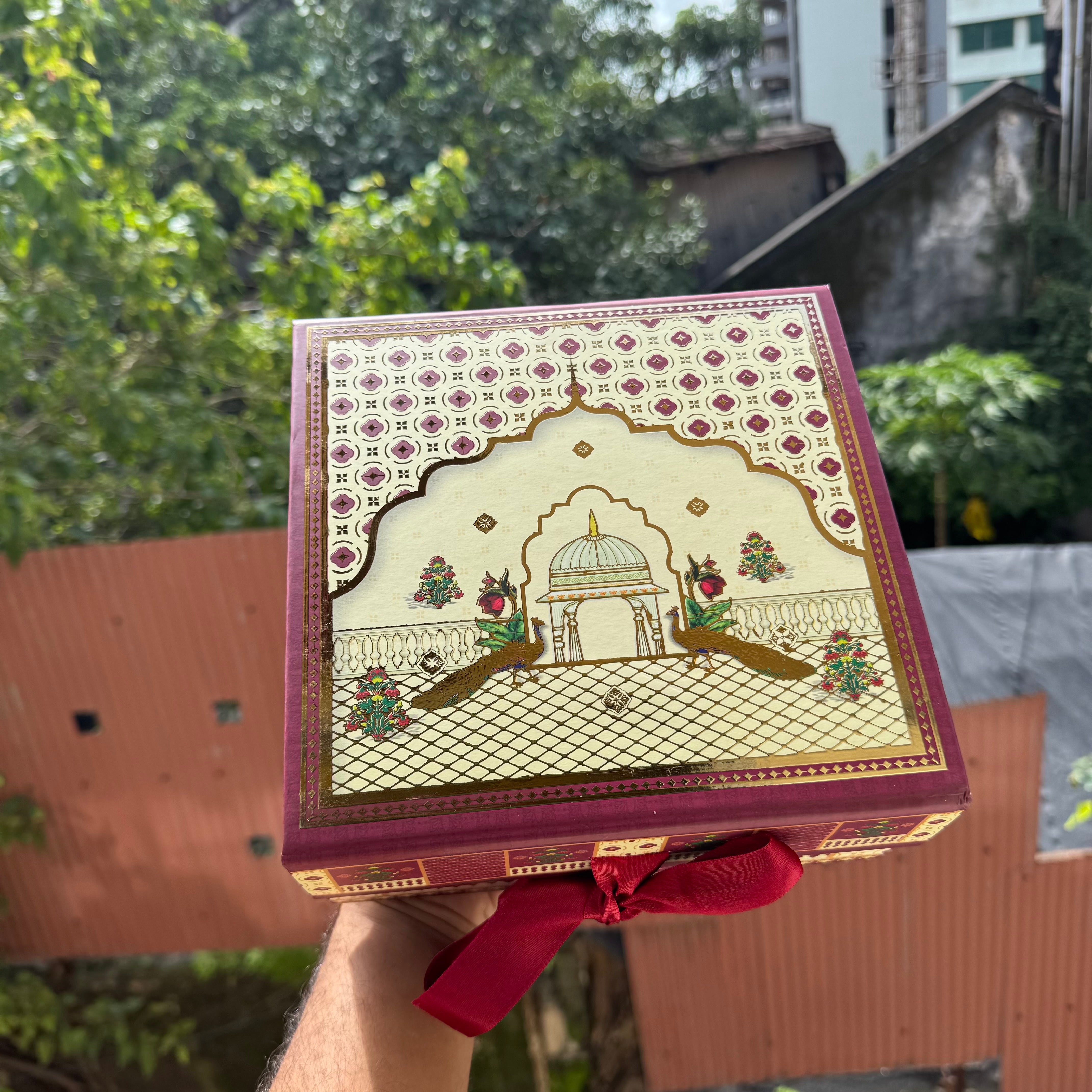 Shahi Utsav Collapsible Hamper Box 8x8x4inch (1pc) ~ Maroon