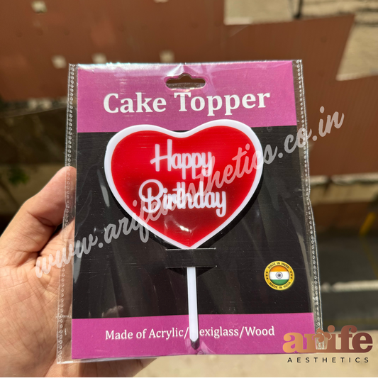 Happy Birthday Heart Cake Topper