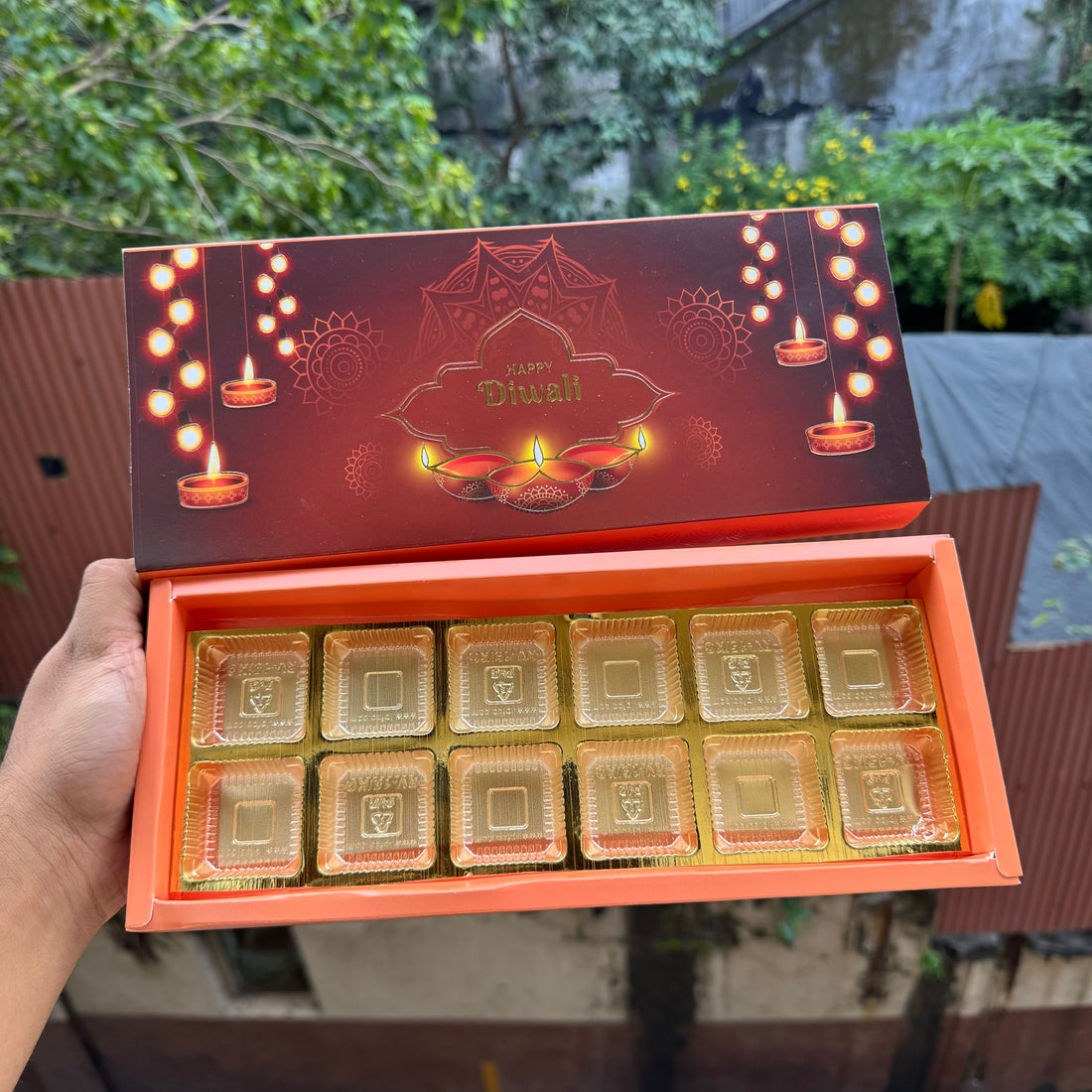 Diwali Slider Box (10pc) || 12 Cavity Size ~ Brown & Amber