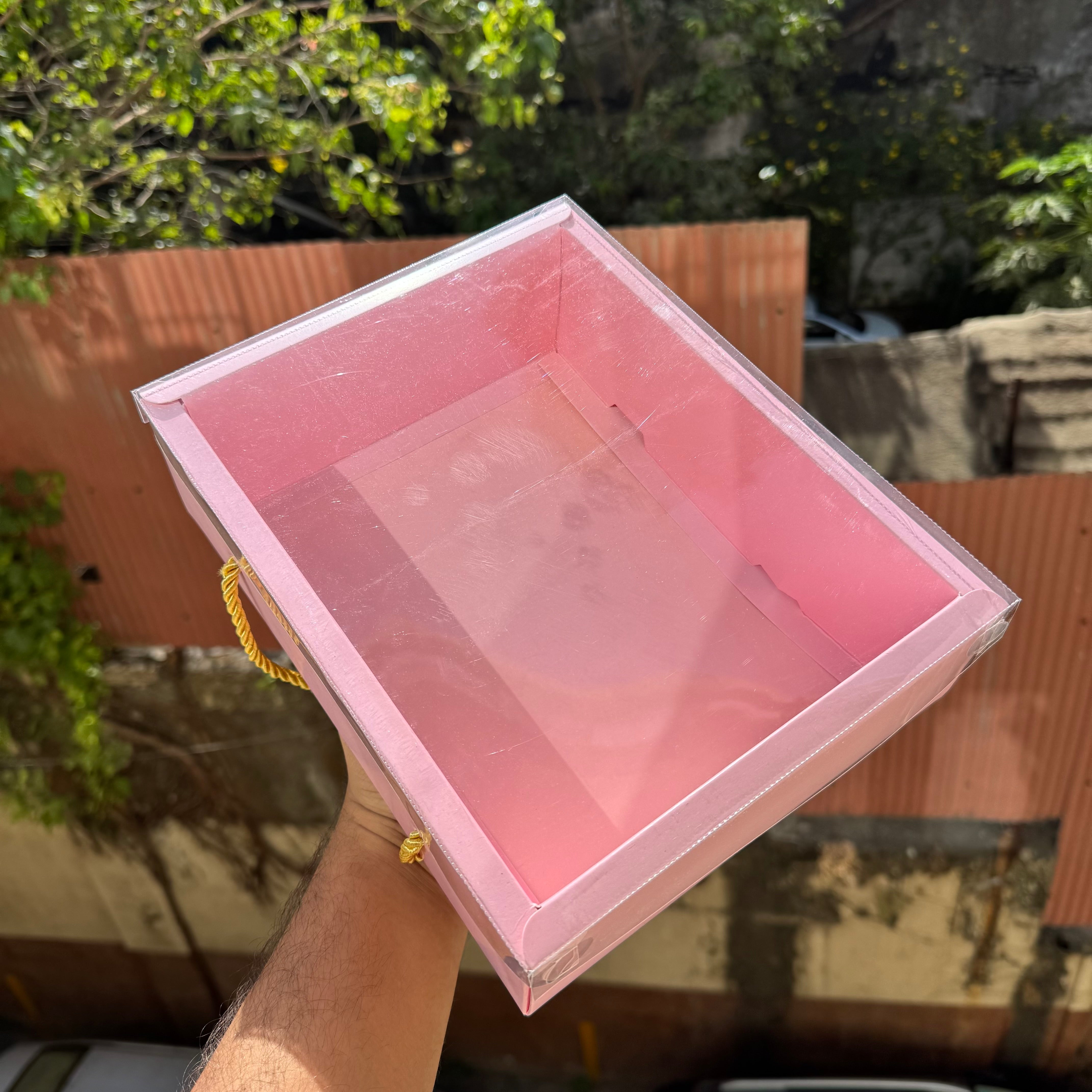 Baby Pink Hamper Box With Transparent Lid And Handle (10pc)